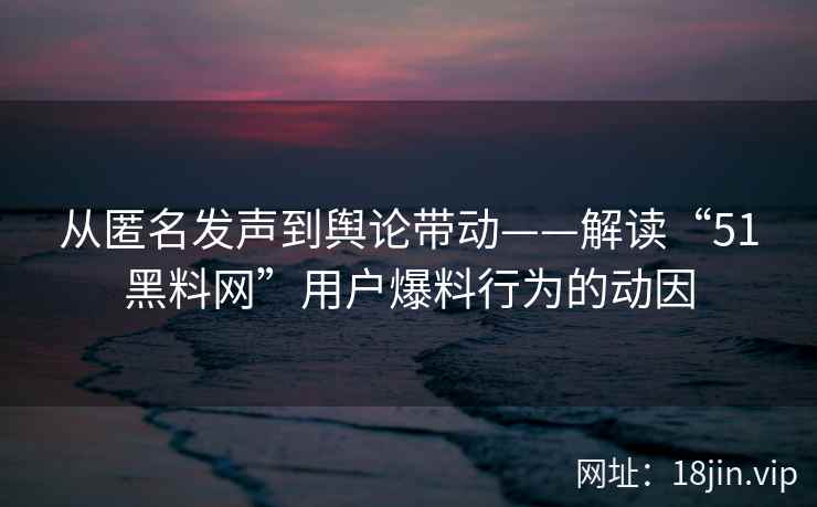 从匿名发声到舆论带动——解读“51黑料网”用户爆料行为的动因